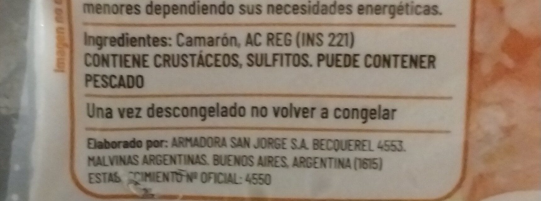 cuanta proteina tienen los camarones