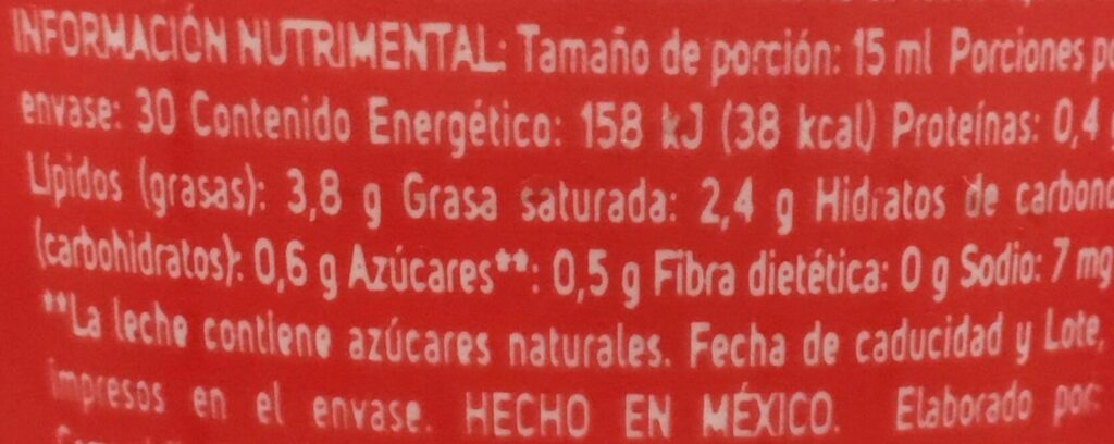 ¿Cuántas calorías tiene la crema? 2 cuantas calorias tiene la crema