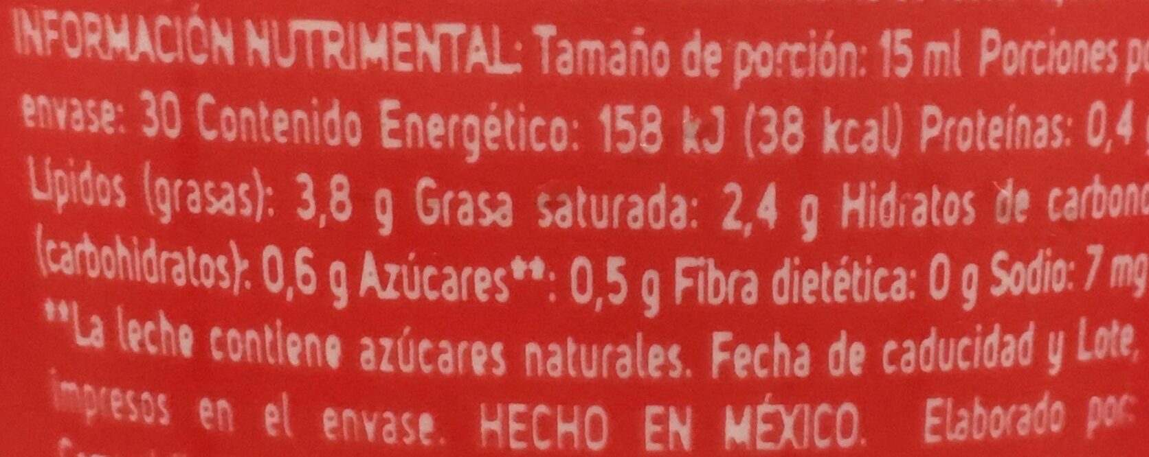 cuantas calorias tiene la crema