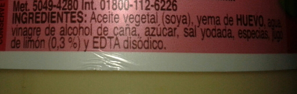 cuantas calorias tiene la mayonesa