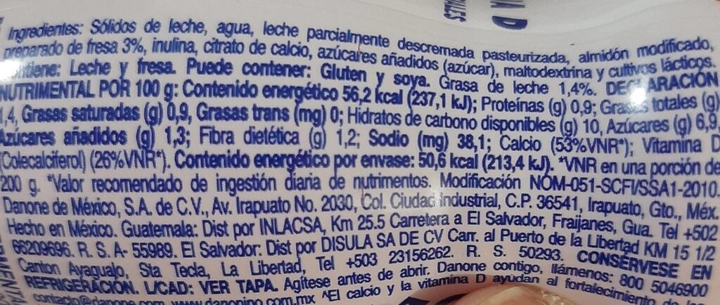 cuantas calorias tiene un danonino