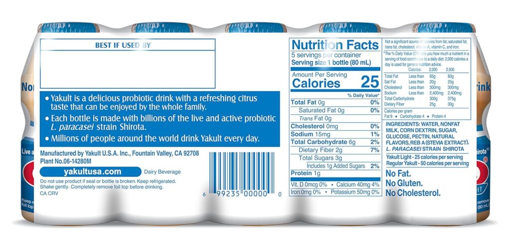 cuantas calorias tiene un yakult