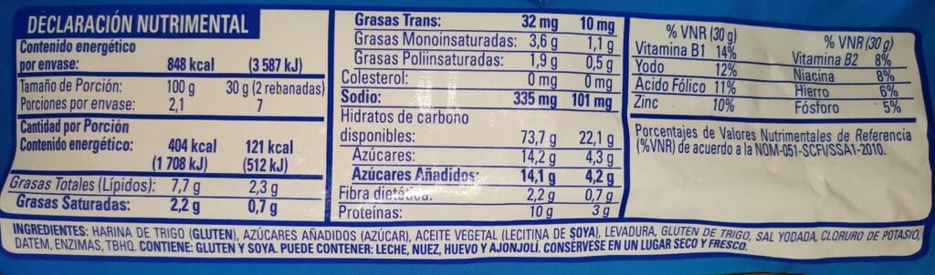 cuanto pesa una tostada