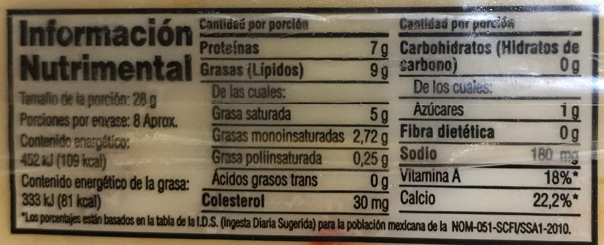 cuantos carbohidratos tiene el queso