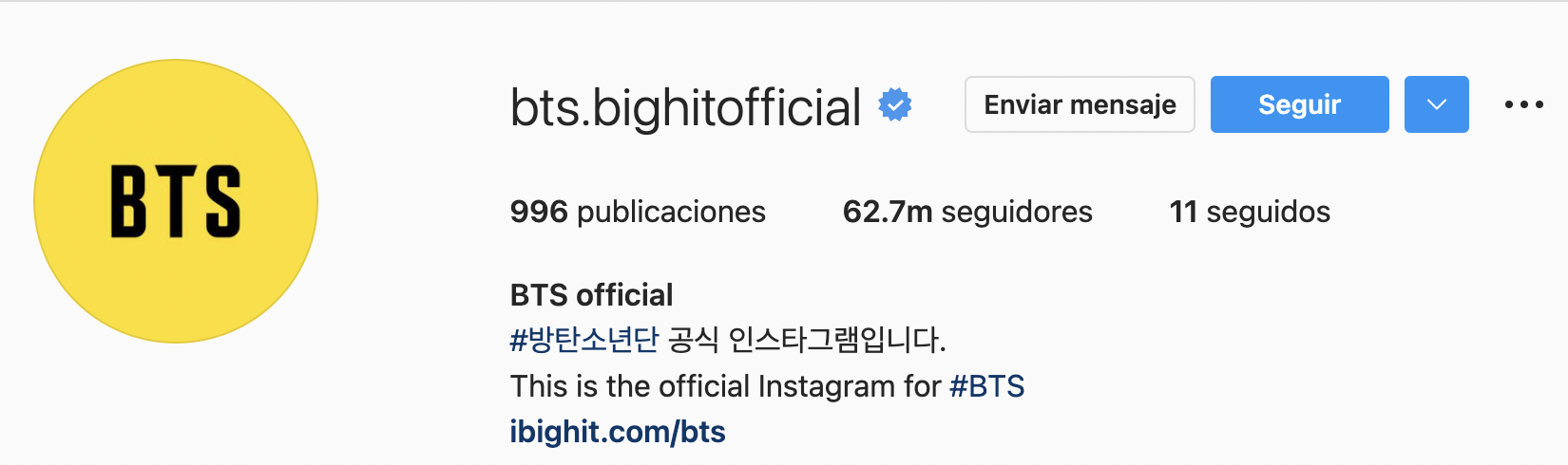 cuantos seguidores tiene bts